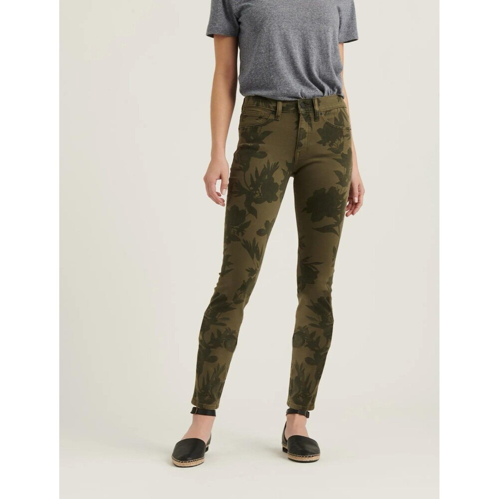 Lucky Brand Women's Ava Mid-Rise Olive Green Floral Camouflage Skinny Jeans 26